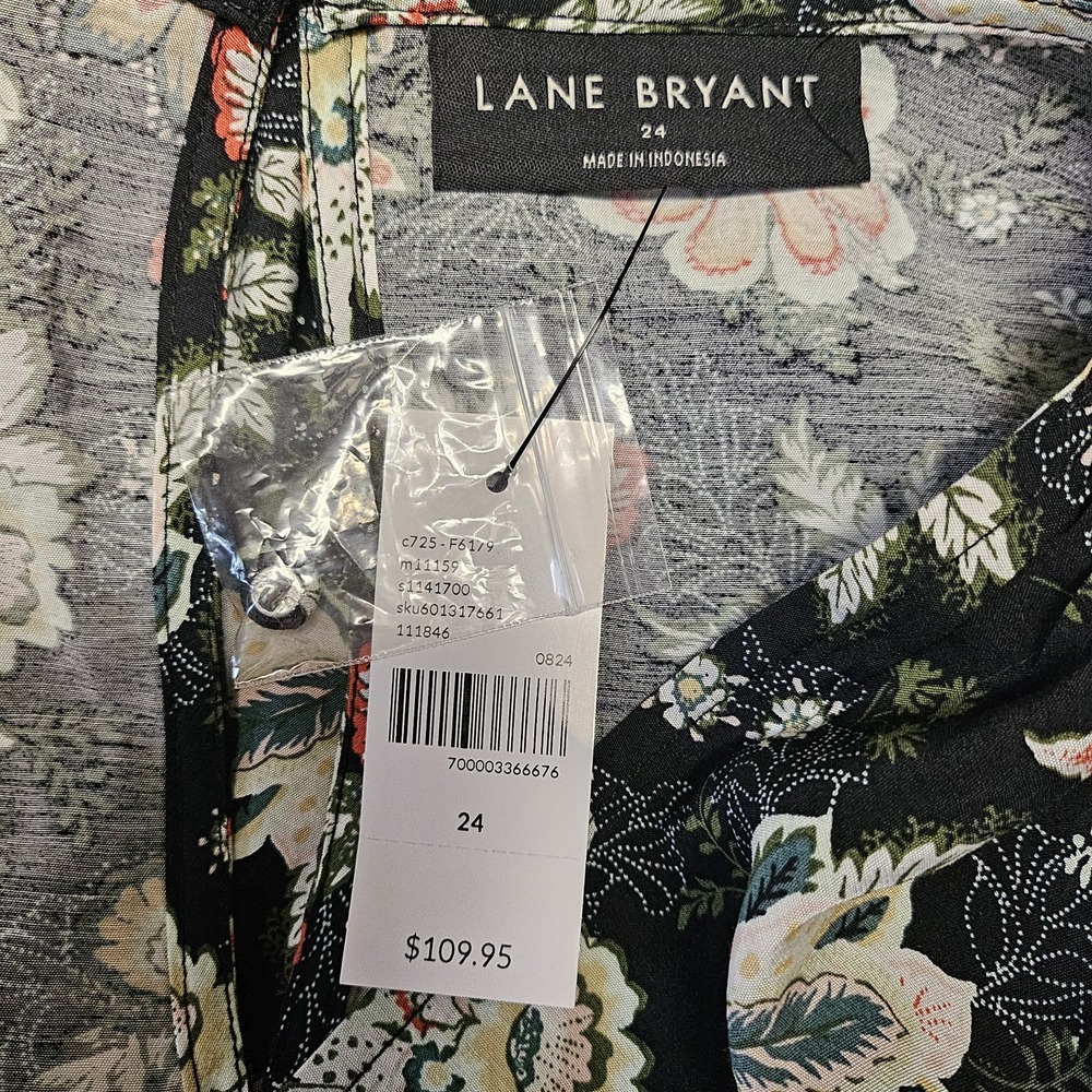Lane Bryant $110 Black Floral Midi Dress Size 24 Witchy Dark Cottagecore - Picture 8 of 10